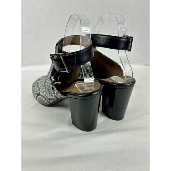 Vionic Kaia Mules Heels Snakeprint Reptile Black White 8.5 Ankle Strap Open Toe - Picture 6 of 14